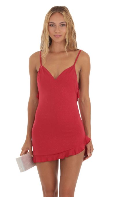 Shimmer Ruffle Dress in Red-Sunny Prom. All rights reserved.