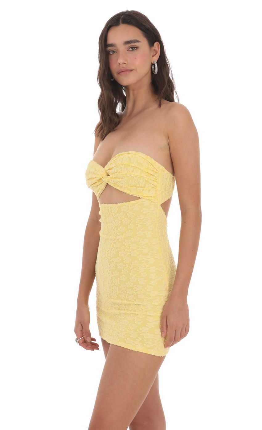 Textured Floral Cutout Dress in Yellow-Sunny Prom. All rights reserved.