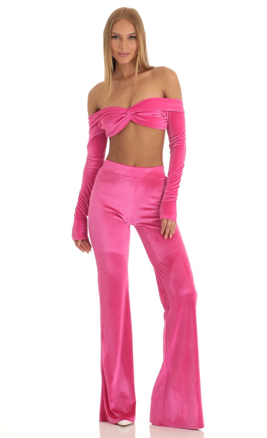 Velvet Two Piece Pant Set in Hot Pink-Sunny Prom. All rights reserved.