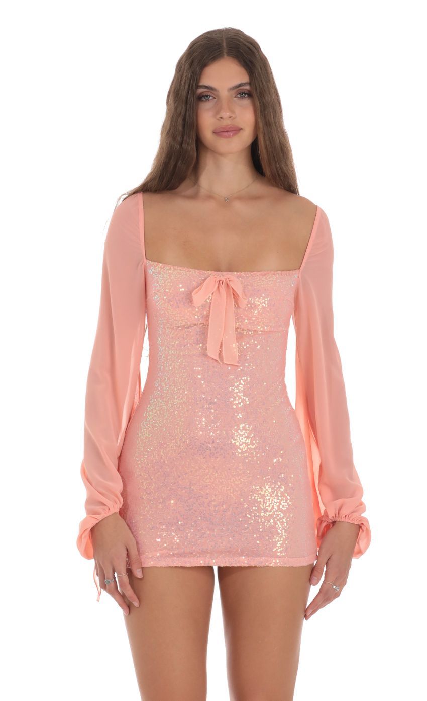 Sequin Balloon Sleeve Bodycon Dress in Coral-Sunny Prom. All rights reserved.