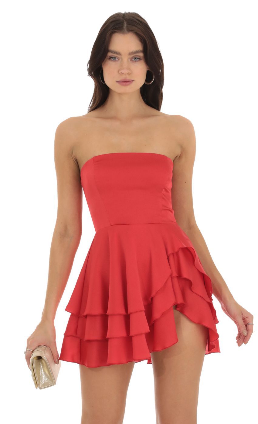 Strapless Asymmetrical Dress in Red-Sunny Prom. All rights reserved.