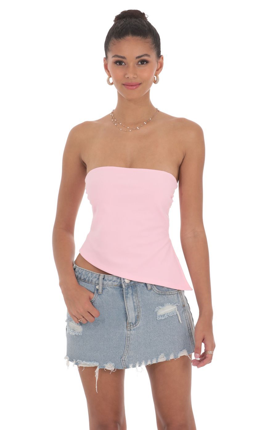 Strapless Side Slit Top in Pink-Sunny Prom. All rights reserved.