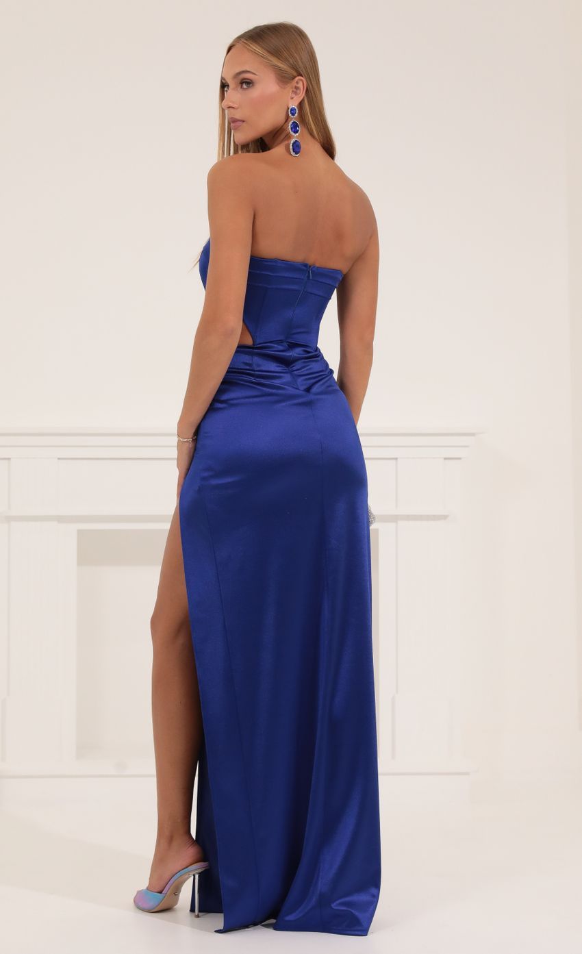 Satin Cutout Corset Maxi in Blue-Sunny Prom. All rights reserved.