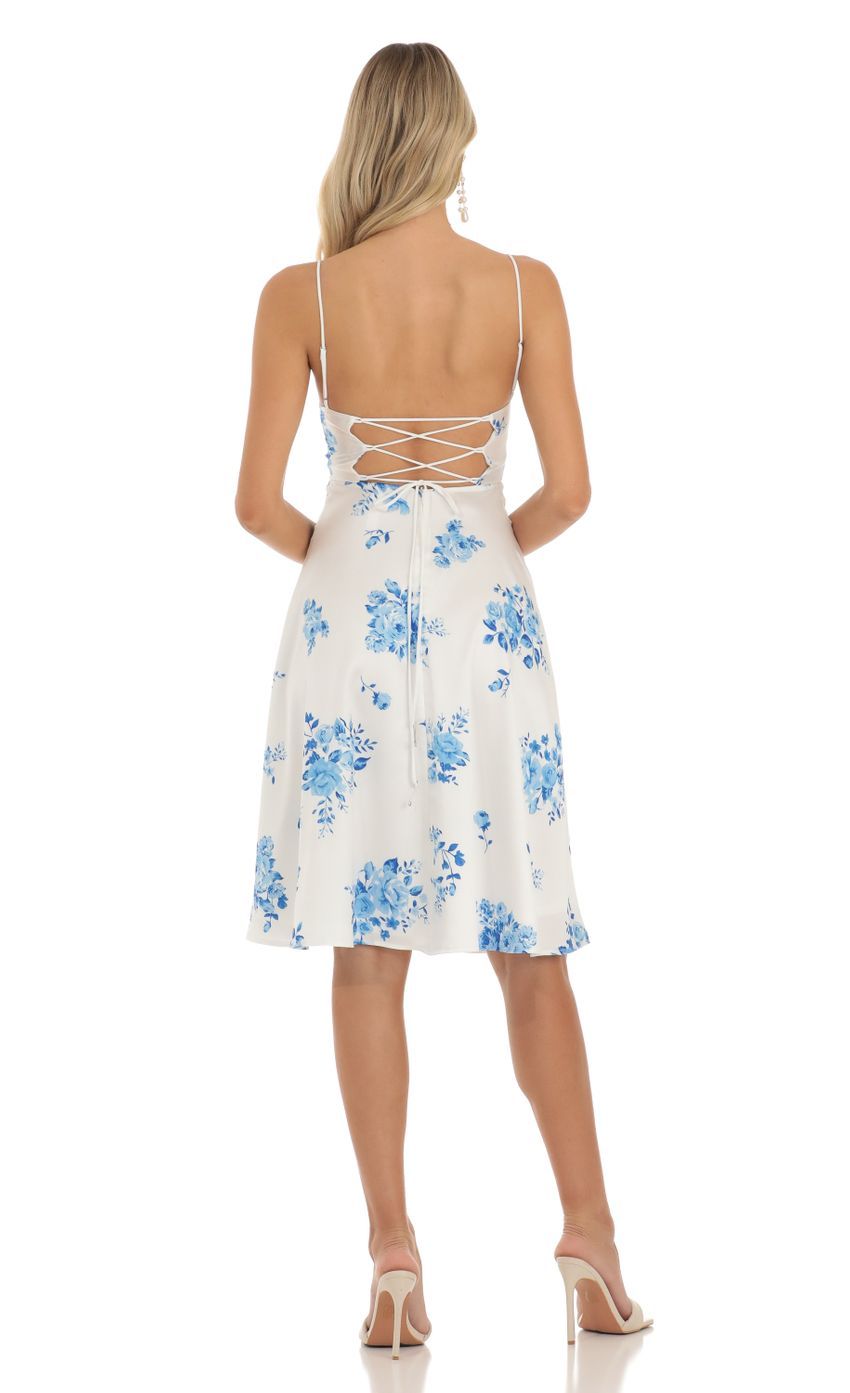 Satin Floral Midi Dress in White-Sunny Prom. All rights reserved.