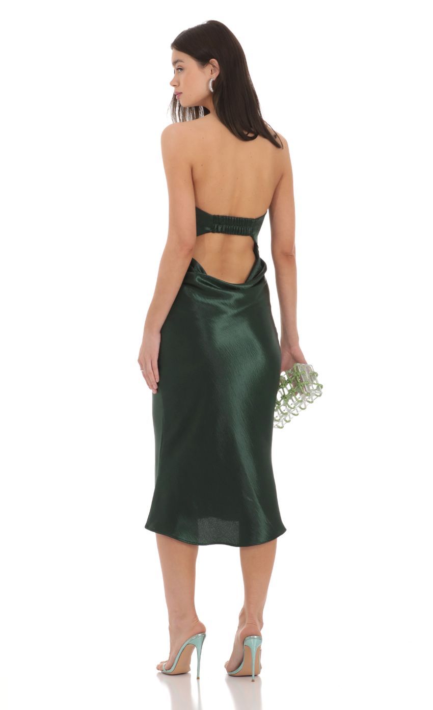 Strapless Satin Open Back Midi Dress in Green-Sunny Prom. All rights reserved.