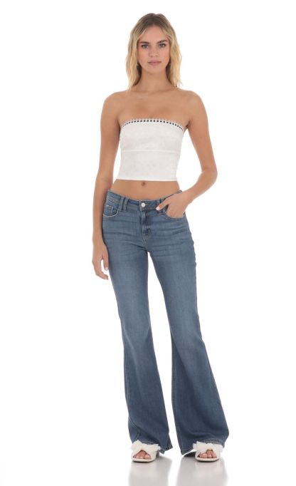 Strapless Jaqcuard Top in White-Sunny Prom. All rights reserved.