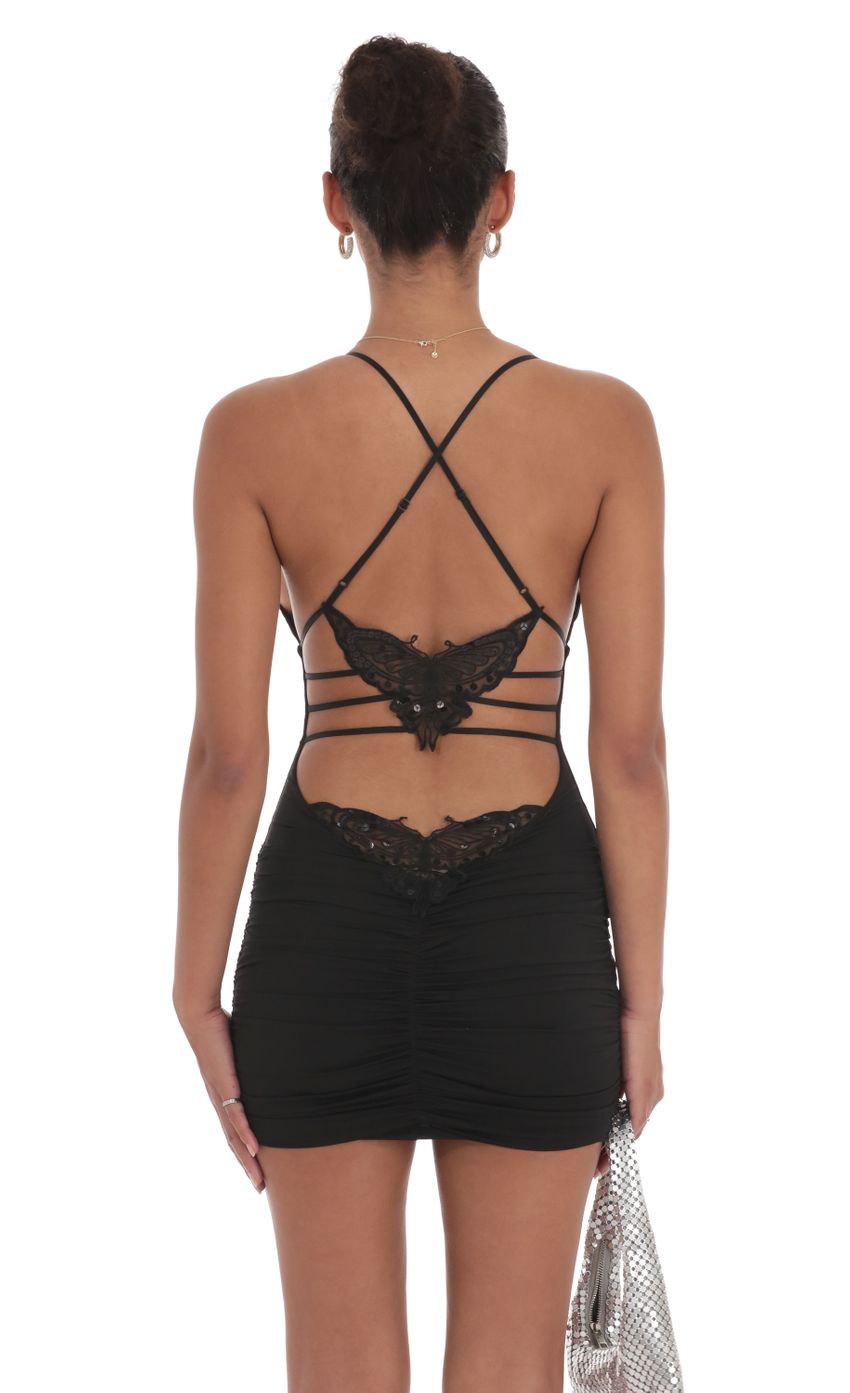 Strappy Butterfly Bodycon Dress in Black-Sunny Prom. All rights reserved.