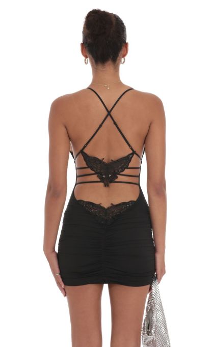 Strappy Butterfly Bodycon Dress in Black-Sunny Prom. All rights reserved.