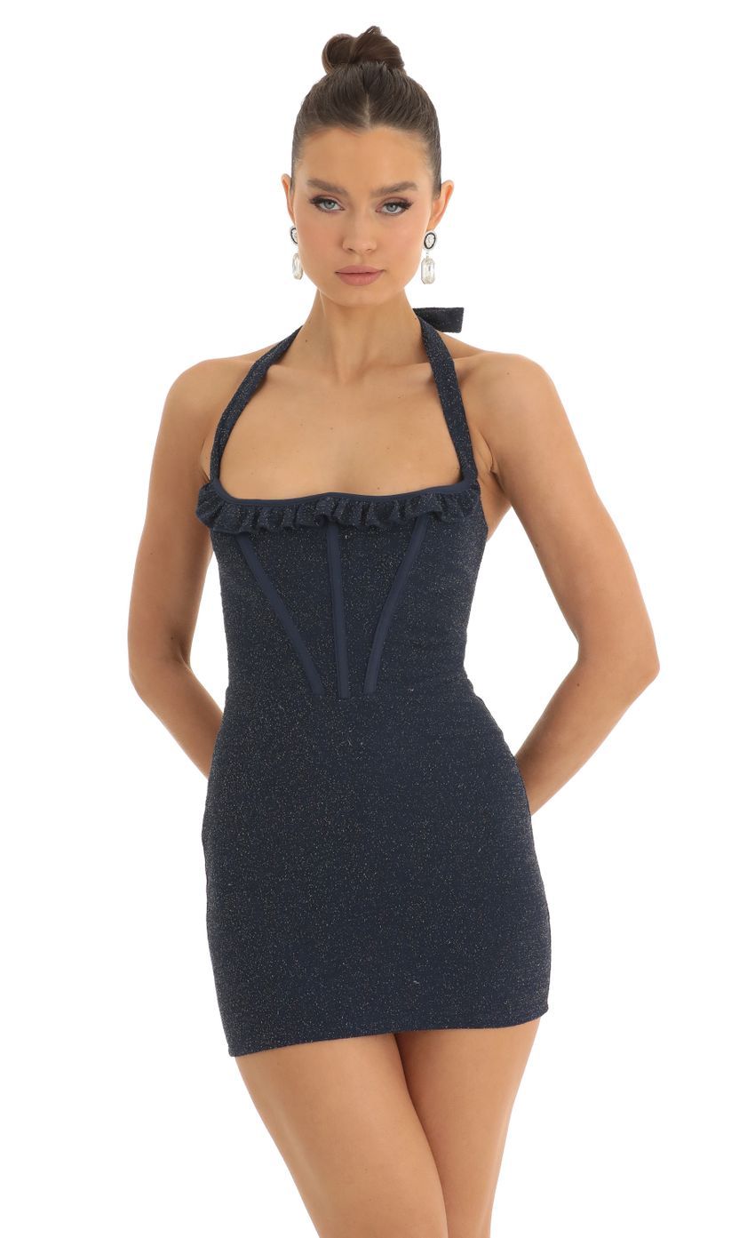 Shimmer Corset Bodycon Dress in Dark Blue-Sunny Prom. All rights reserved.