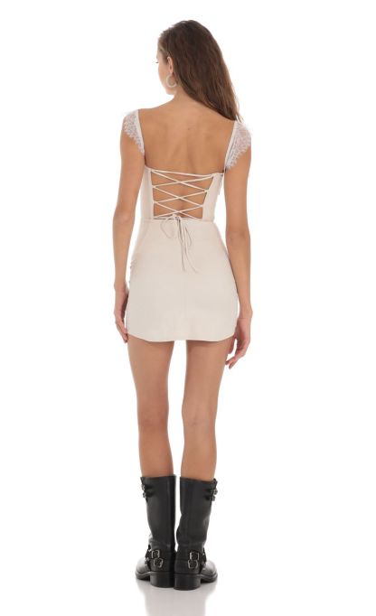 Suede Draped Lace Strap Dress in Cream-Sunny Prom. All rights reserved.