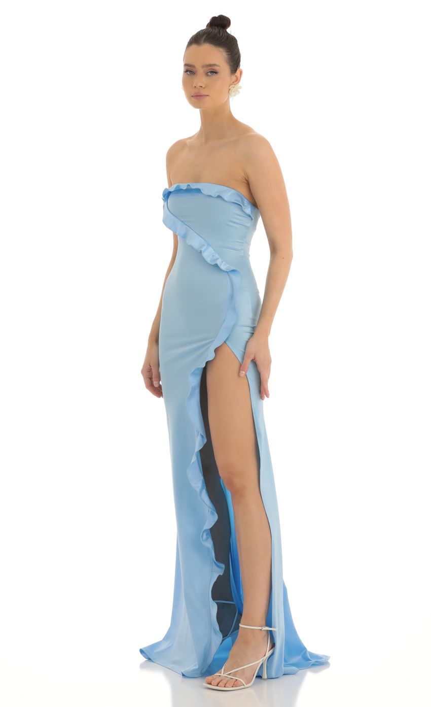 Strapless Satin Maxi Dress in Blue-Sunny Prom. All rights reserved.
