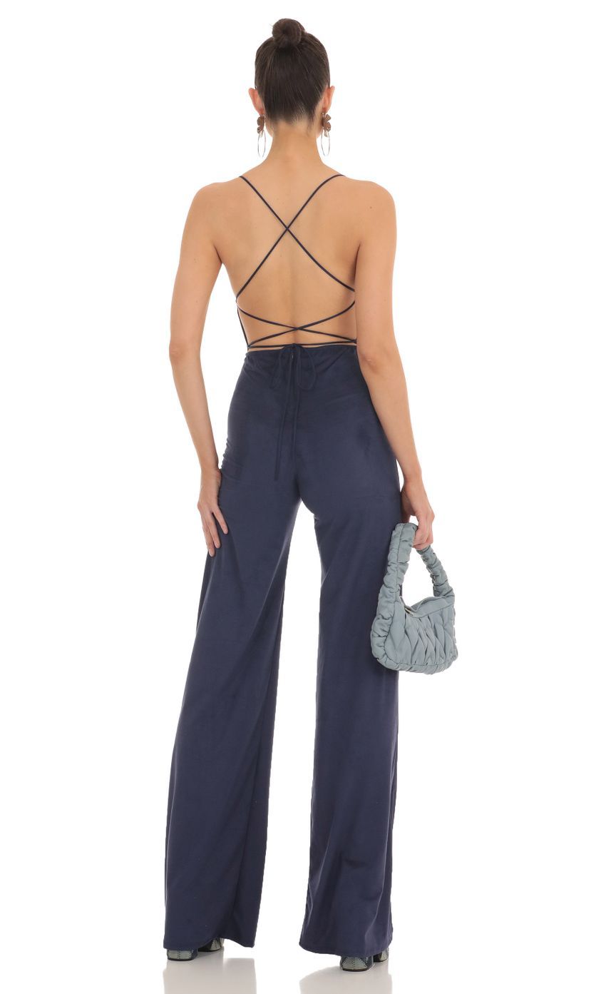 Suede Wide Leg Jumpsuit in Navy-Sunny Prom. All rights reserved.