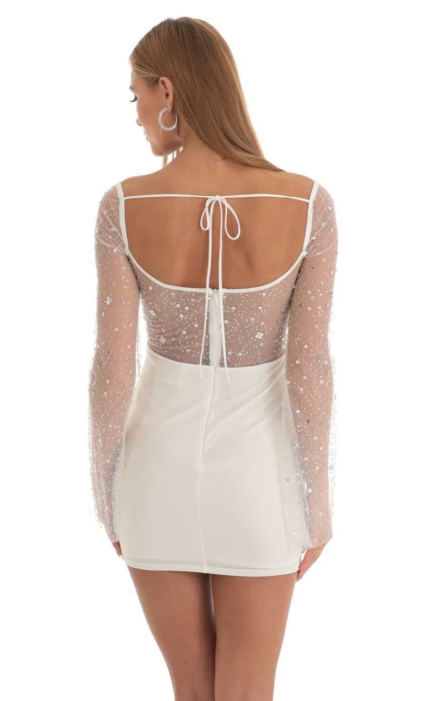 Sequin Long Sleeve Dress in White-Sunny Prom. All rights reserved.