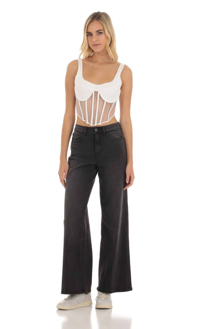 Sheer Lace Corset Top in White-Sunny Prom. All rights reserved.