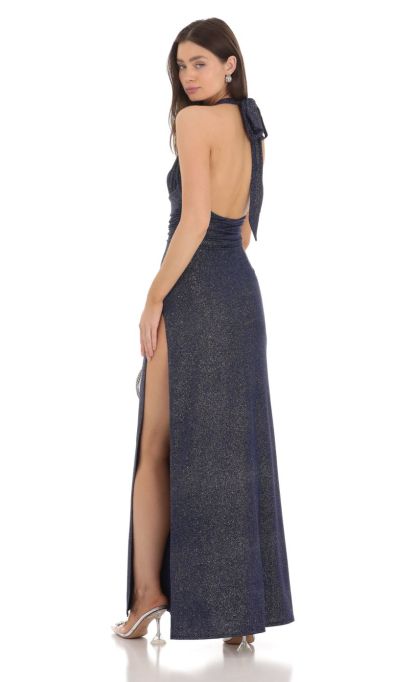 Shimmer Halter Maxi Dress in Navy-Sunny Prom. All rights reserved.
