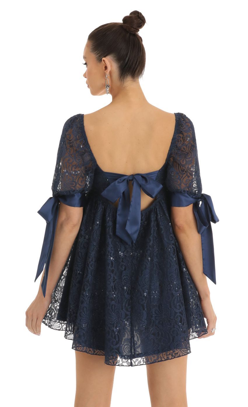 Sequin Lace Baby Doll Dress in Dark Blue-Sunny Prom. All rights reserved.