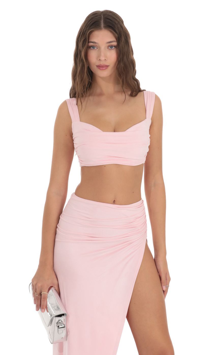 Suede Ruched Two Piece Set in Pink-Sunny Prom. All rights reserved.