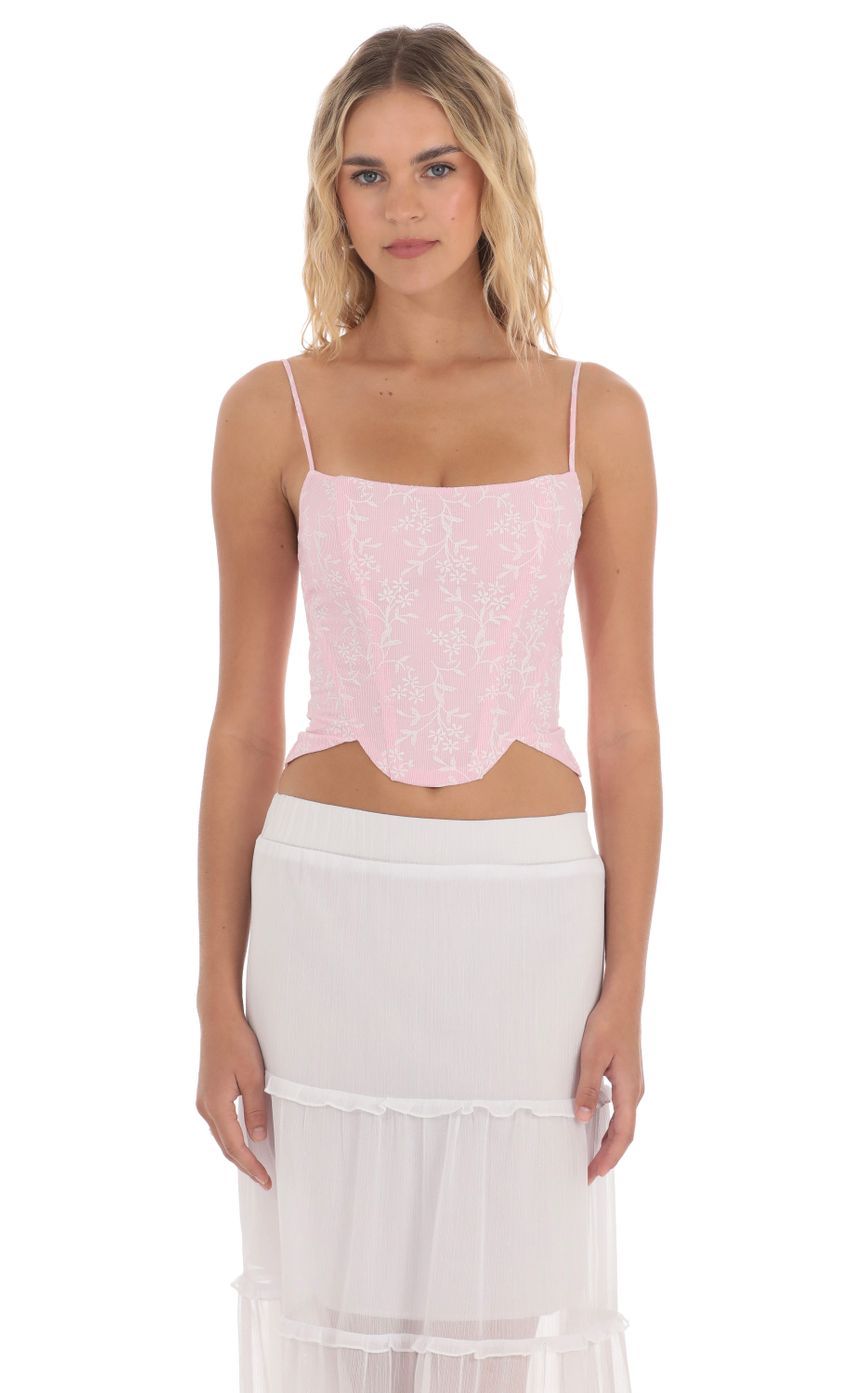 Striped Floral Corset Top in Pink-Sunny Prom. All rights reserved.