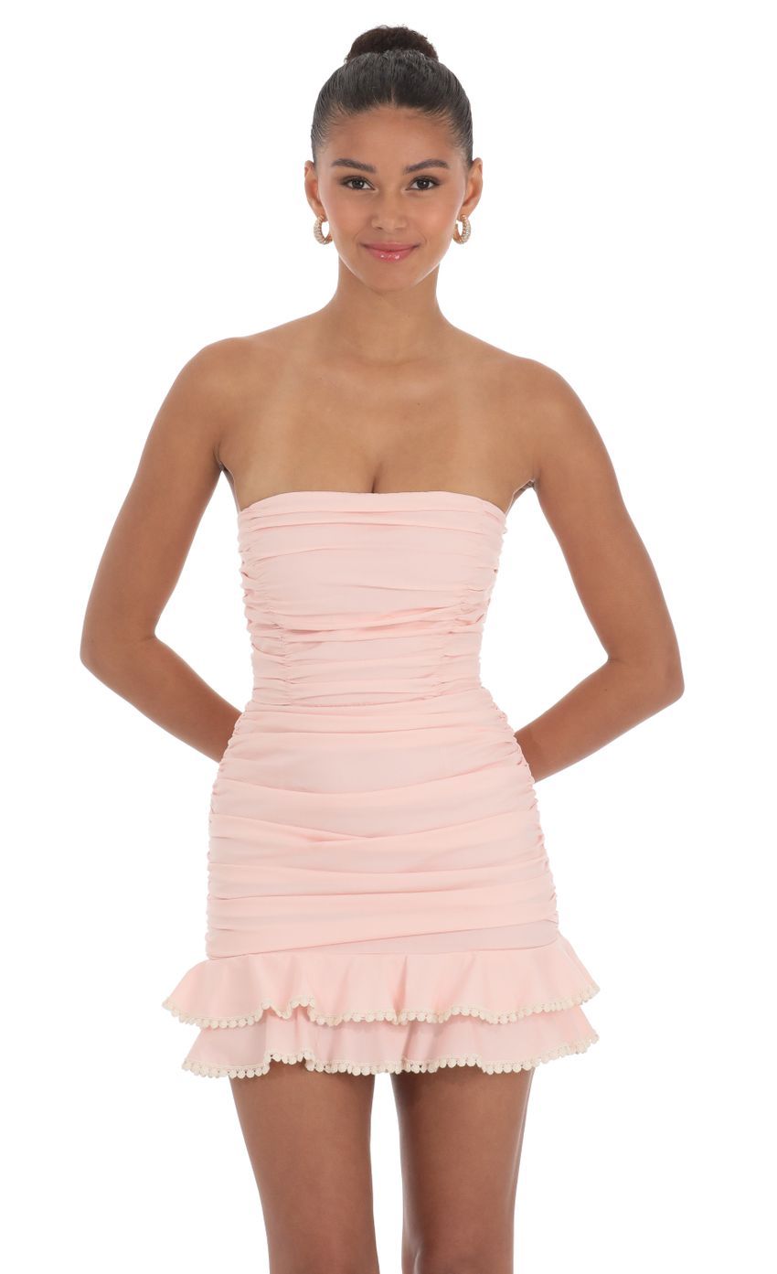 Strapless Ruched Bodycon Dress in Pink-Sunny Prom. All rights reserved.