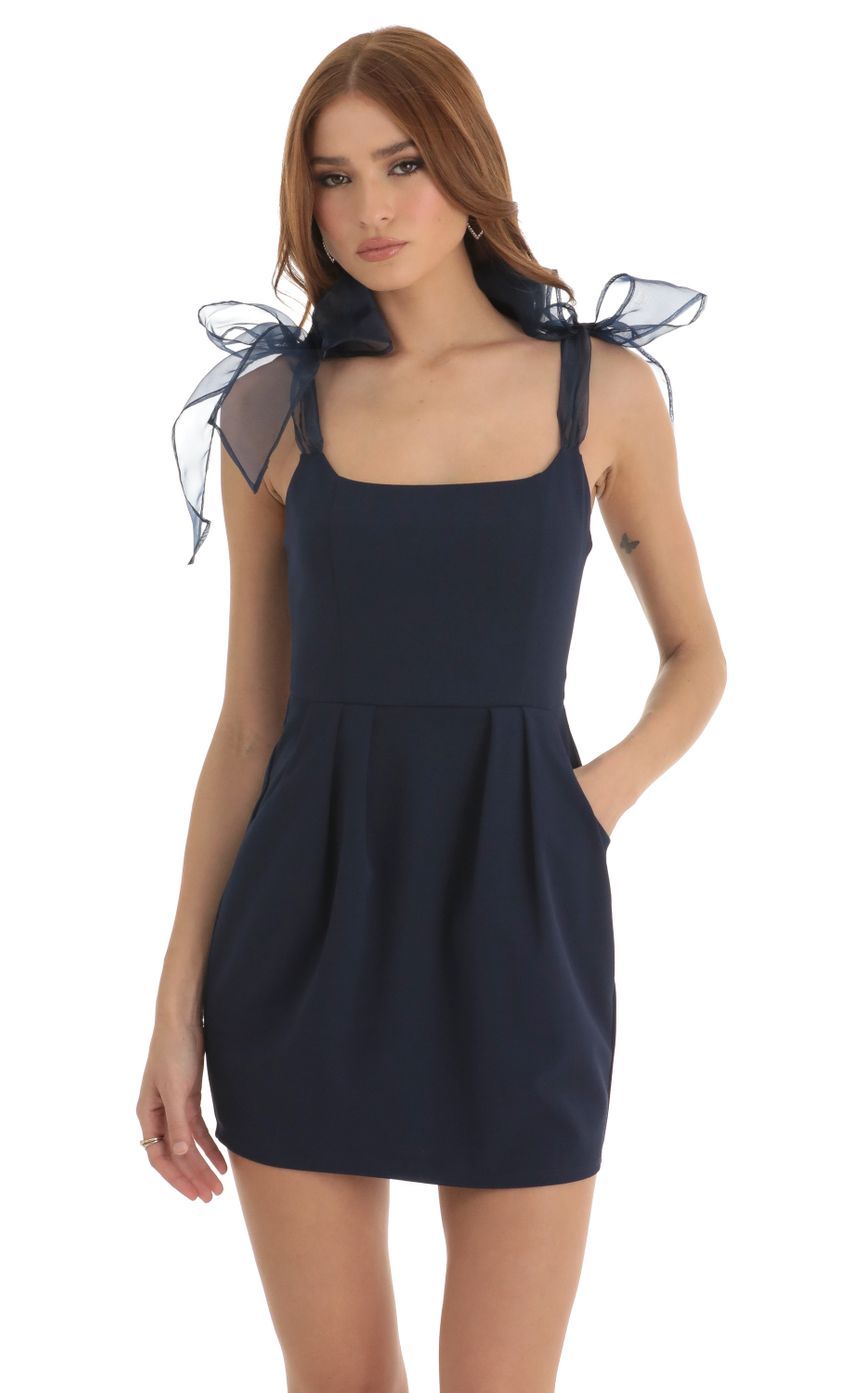 Shoulder Ties Pocket Dress in Navy-Sunny Prom. All rights reserved.