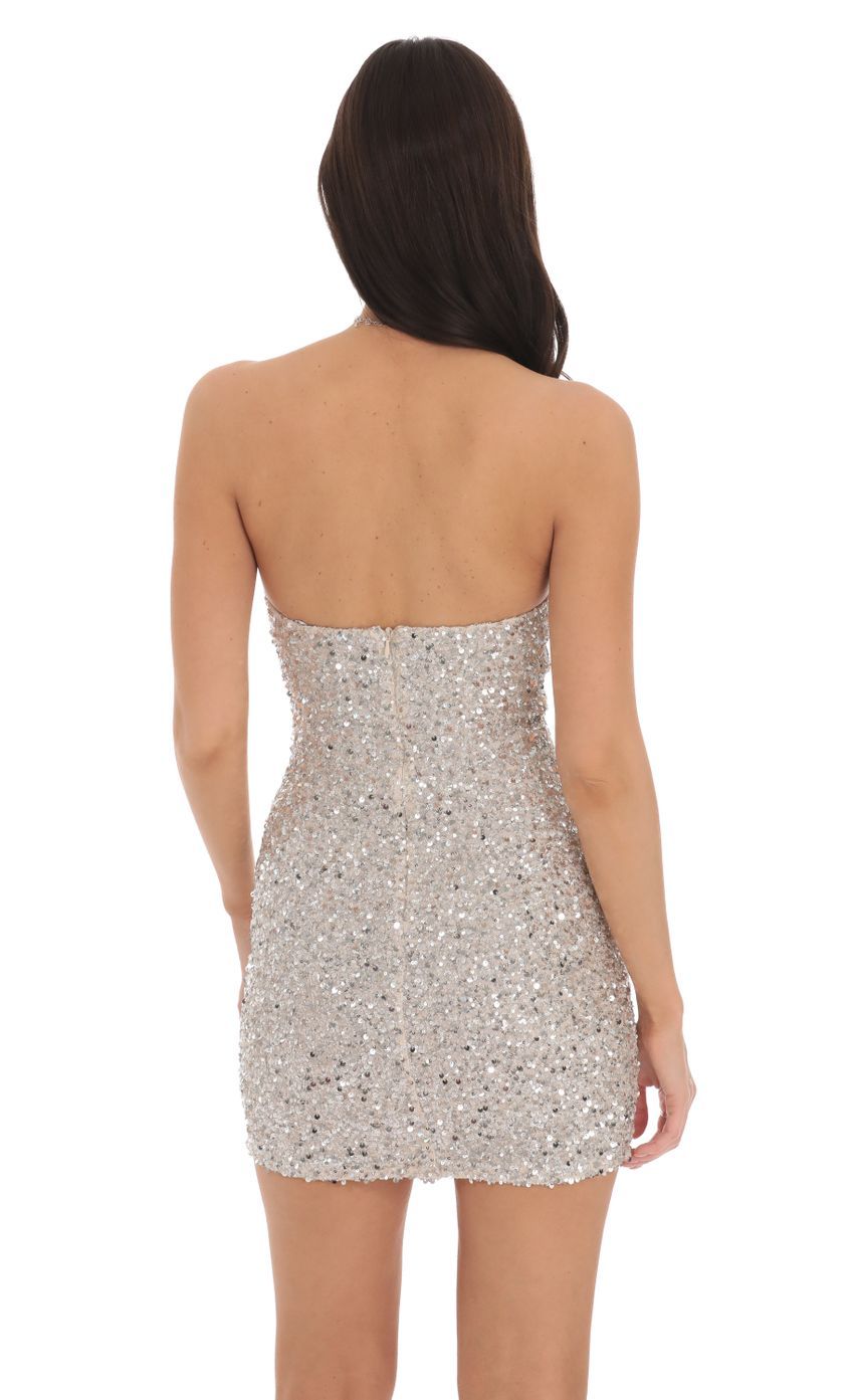 Sequin Strapless Bodycon Dress in Silver-Sunny Prom. All rights reserved.