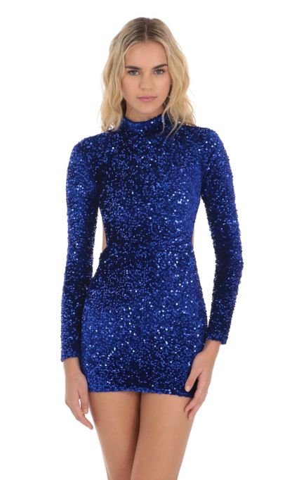 Velvet Sequin Open Back Dress in Blue-Sunny Prom. All rights reserved.