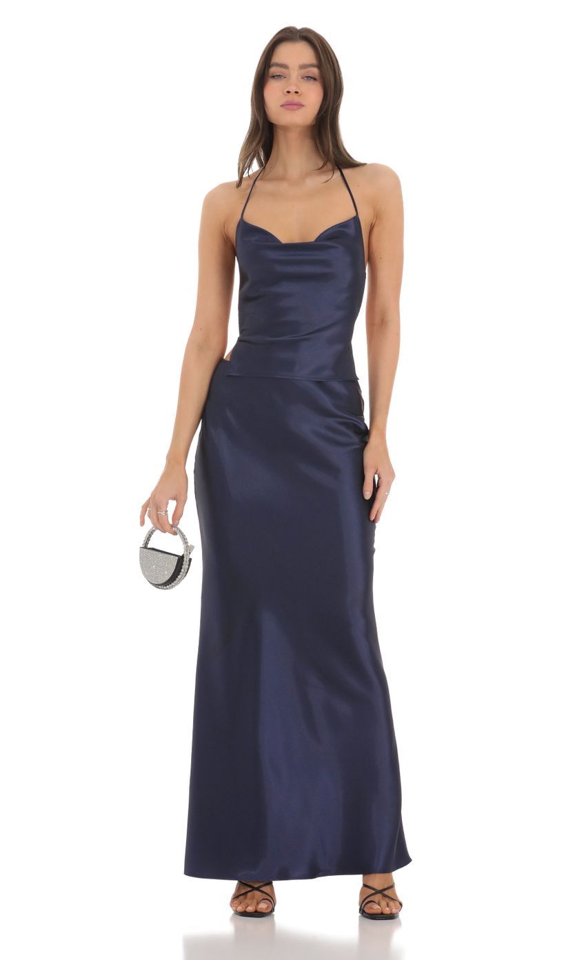 Satin Slip Two Piece Set in Navy-Sunny Prom. All rights reserved.