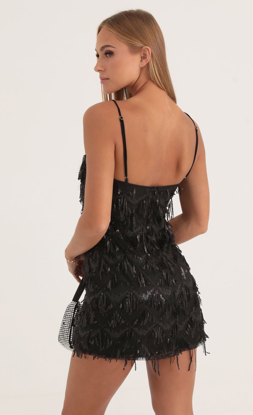 Tulle Sequin Fringe Dress in Black-Sunny Prom. All rights reserved.