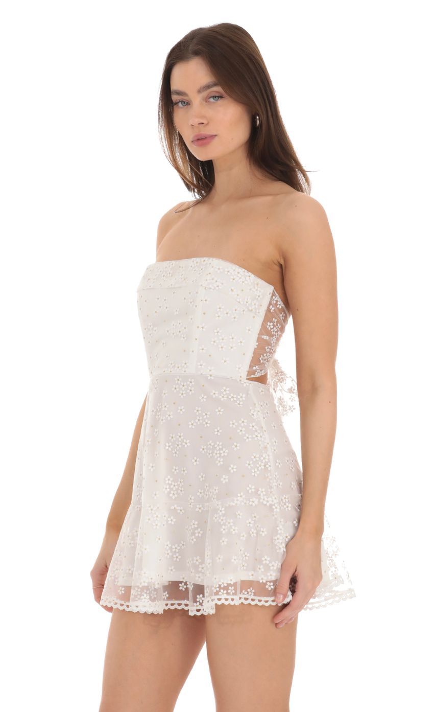 Strapless Floral Shimmer Corset Dress in White-Sunny Prom. All rights reserved.