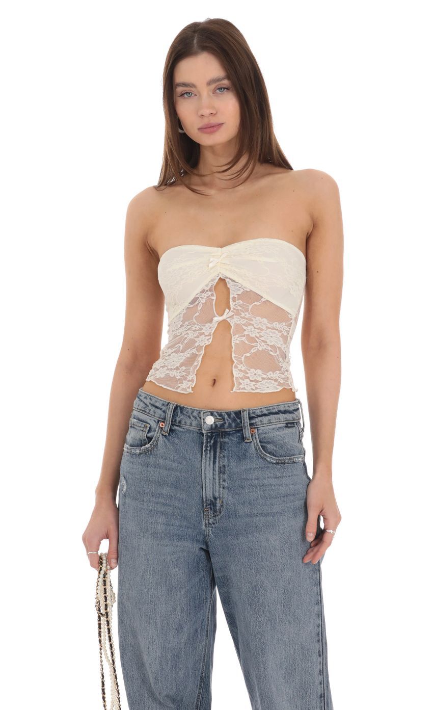 Strapless Lace Top in Cream-Sunny Prom. All rights reserved.