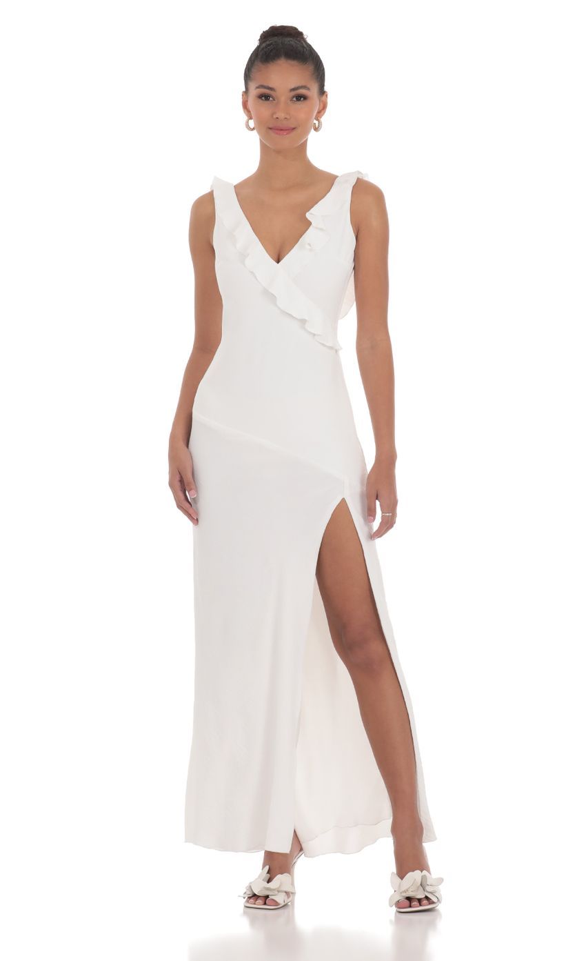 V-Neck Open Back Maxi Dress in White-Sunny Prom. All rights reserved.
