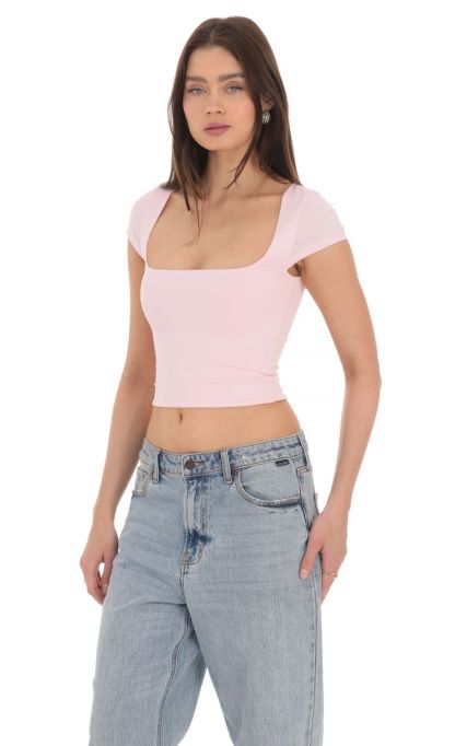 Short Sleeve Crop Top in Baby Pink-Sunny Prom. All rights reserved.