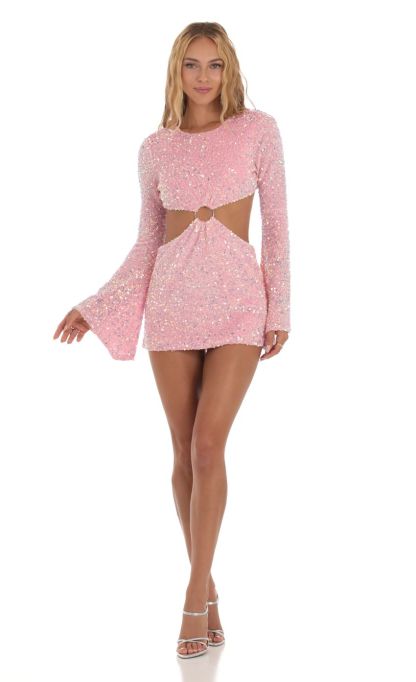 Velvet Sequin Cutout Dress in Pink-Sunny Prom. All rights reserved.