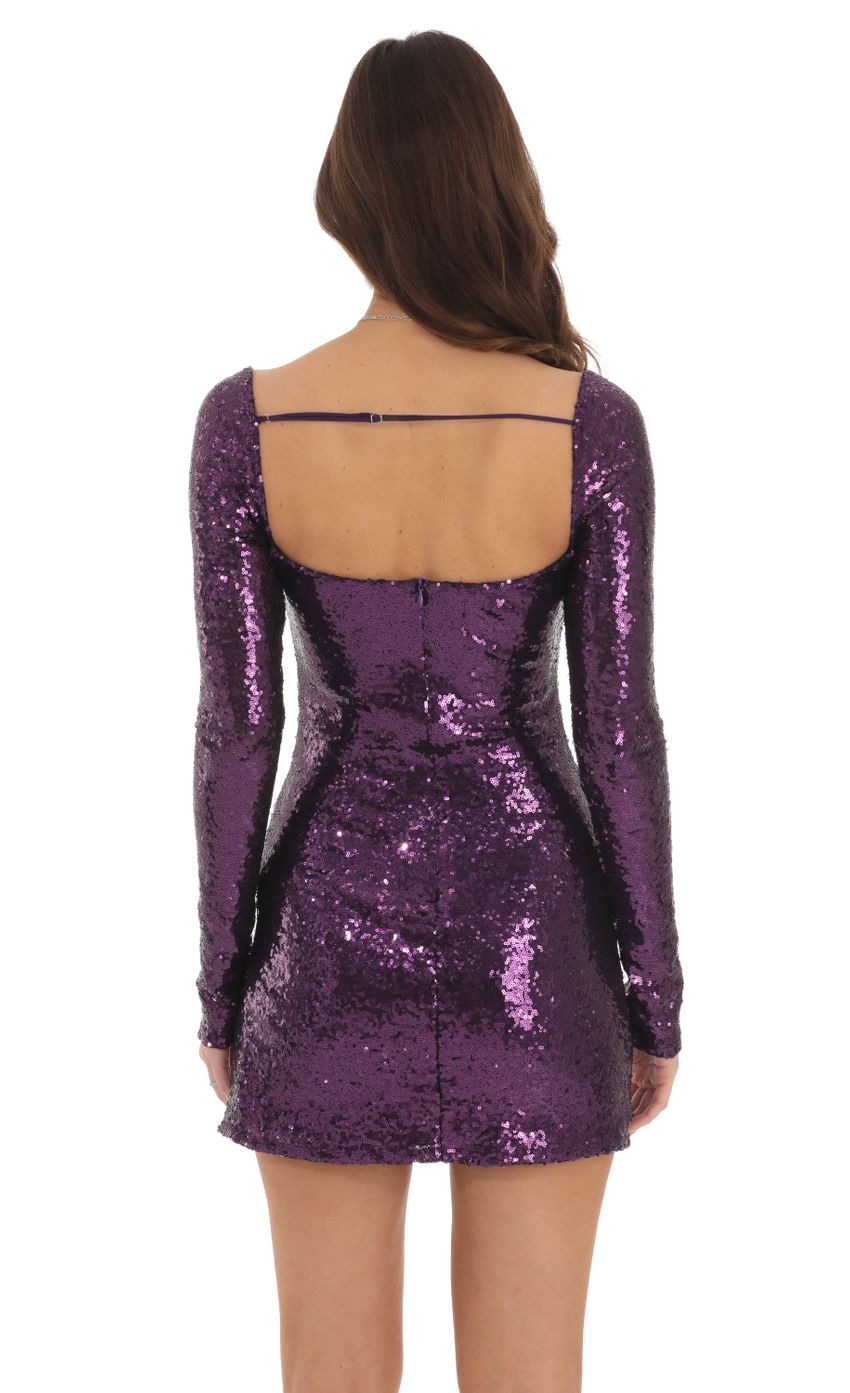 Sequin Long Sleeve Bodycon Dress in Purple-Sunny Prom. All rights reserved.