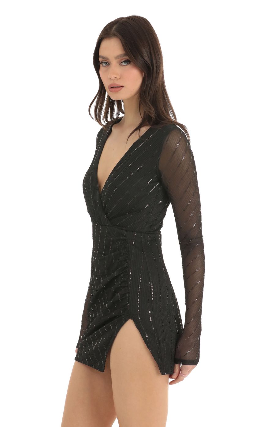Striped Sequin Long Sleeve Dress in Black-Sunny Prom. All rights reserved.