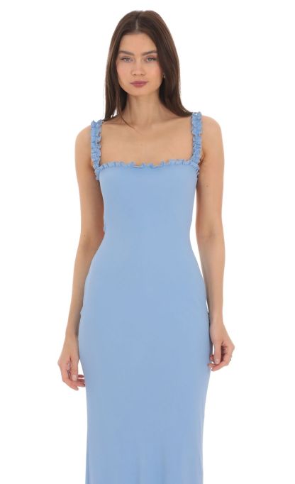 Square Neck Ruffle Strap Maxi Dress in Blue-Sunny Prom. All rights reserved.
