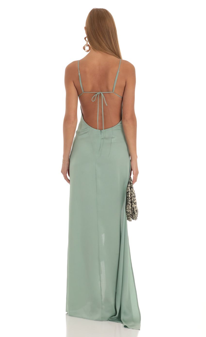 Satin Ruffle Maxi Dress in Sage-Sunny Prom. All rights reserved.