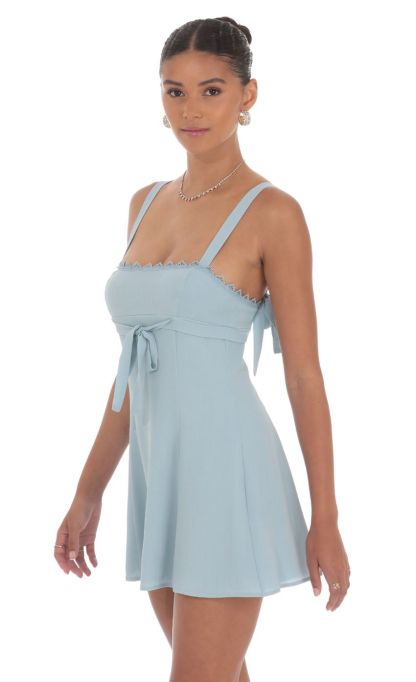 Shimmer Ribbon Embroidered Trim Dress in Blue-Sunny Prom. All rights reserved.