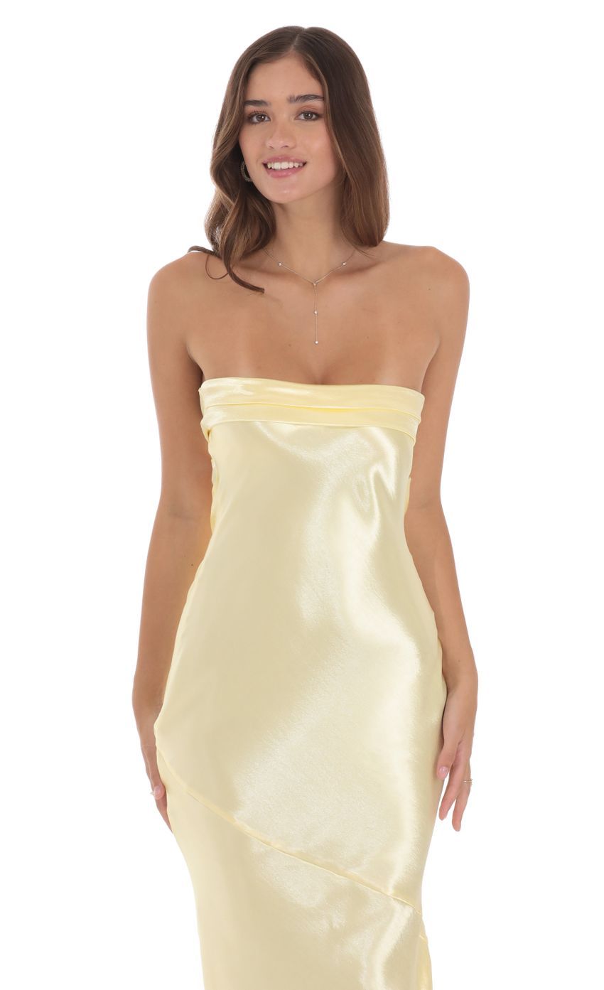 Strapless Satin Open Back Maxi Dress in Yellow-Sunny Prom. All rights reserved.