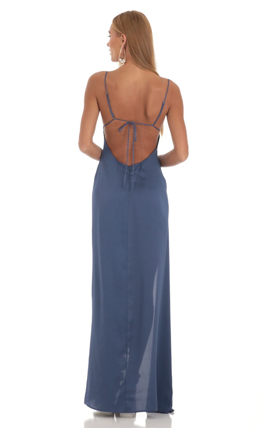 Satin Ruffle Maxi Dress in Blue-Sunny Prom. All rights reserved.