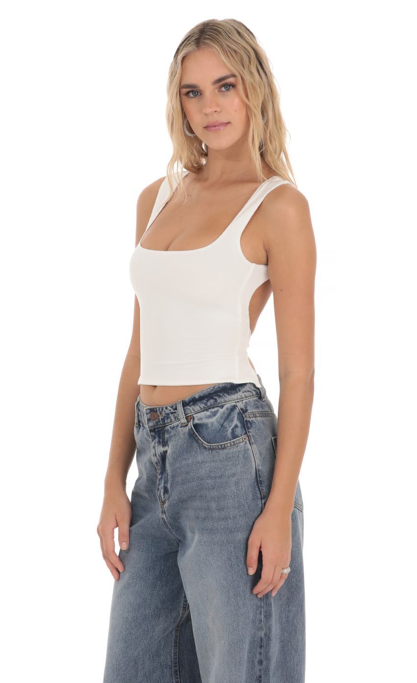 Scoop Neck Open Back Top in White-Sunny Prom. All rights reserved.
