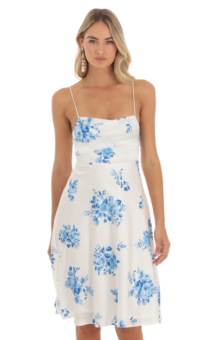 Satin Floral Midi Dress in White-Sunny Prom. All rights reserved.