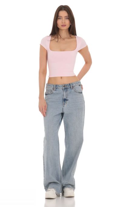 Short Sleeve Crop Top in Baby Pink-Sunny Prom. All rights reserved.