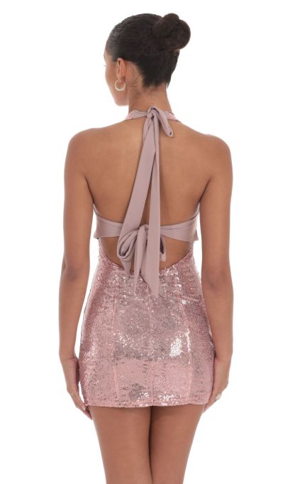 Sequin Halter Bodycon Dress in Rose Gold-Sunny Prom. All rights reserved.