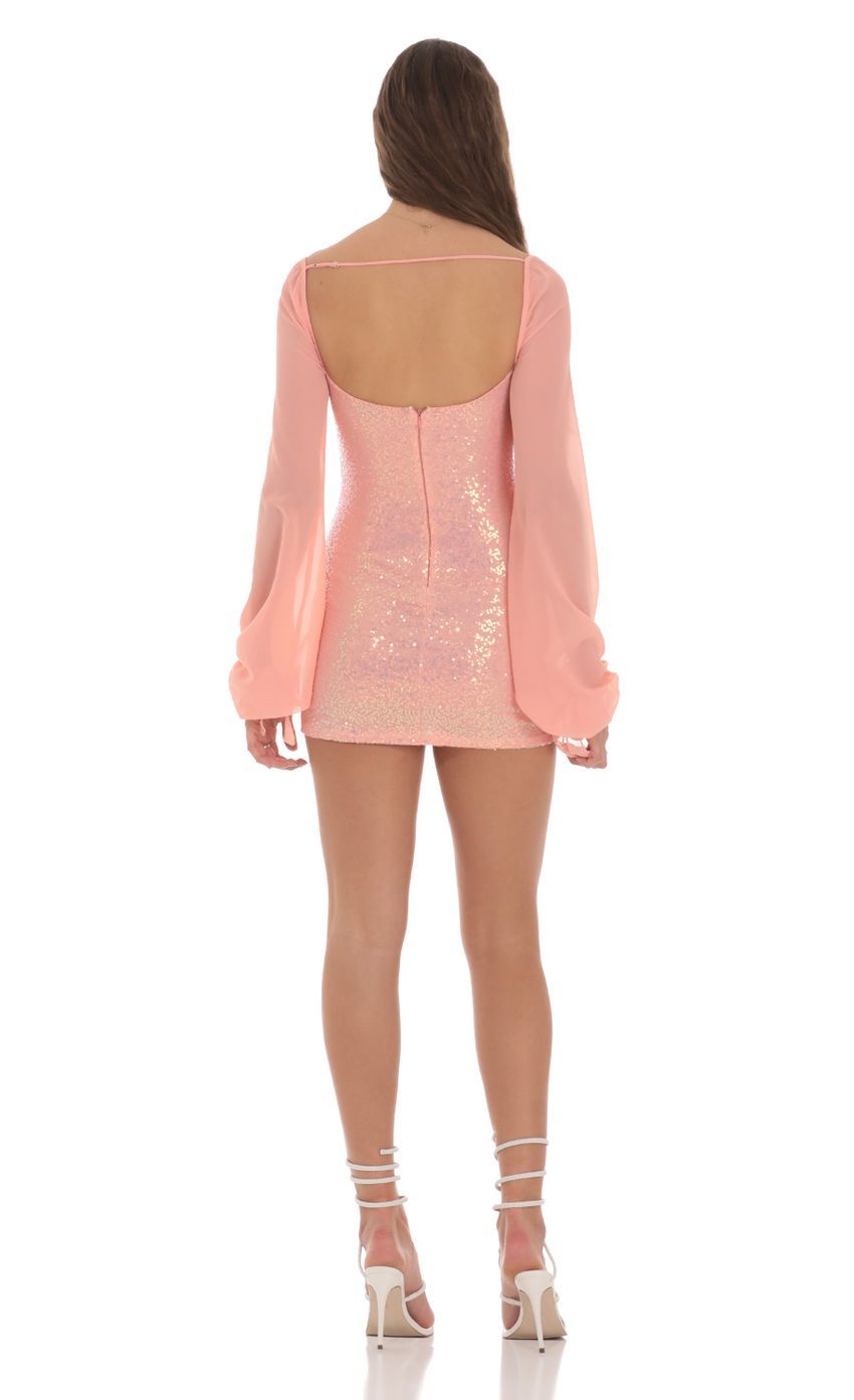 Sequin Balloon Sleeve Bodycon Dress in Coral-Sunny Prom. All rights reserved.