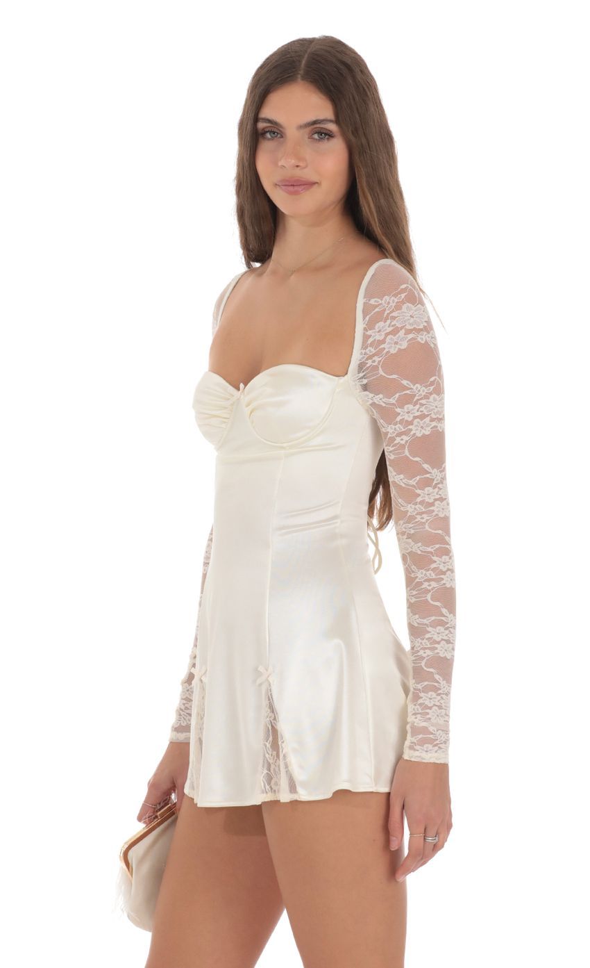 Satin Lace A-line Dress in Cream-Sunny Prom. All rights reserved.