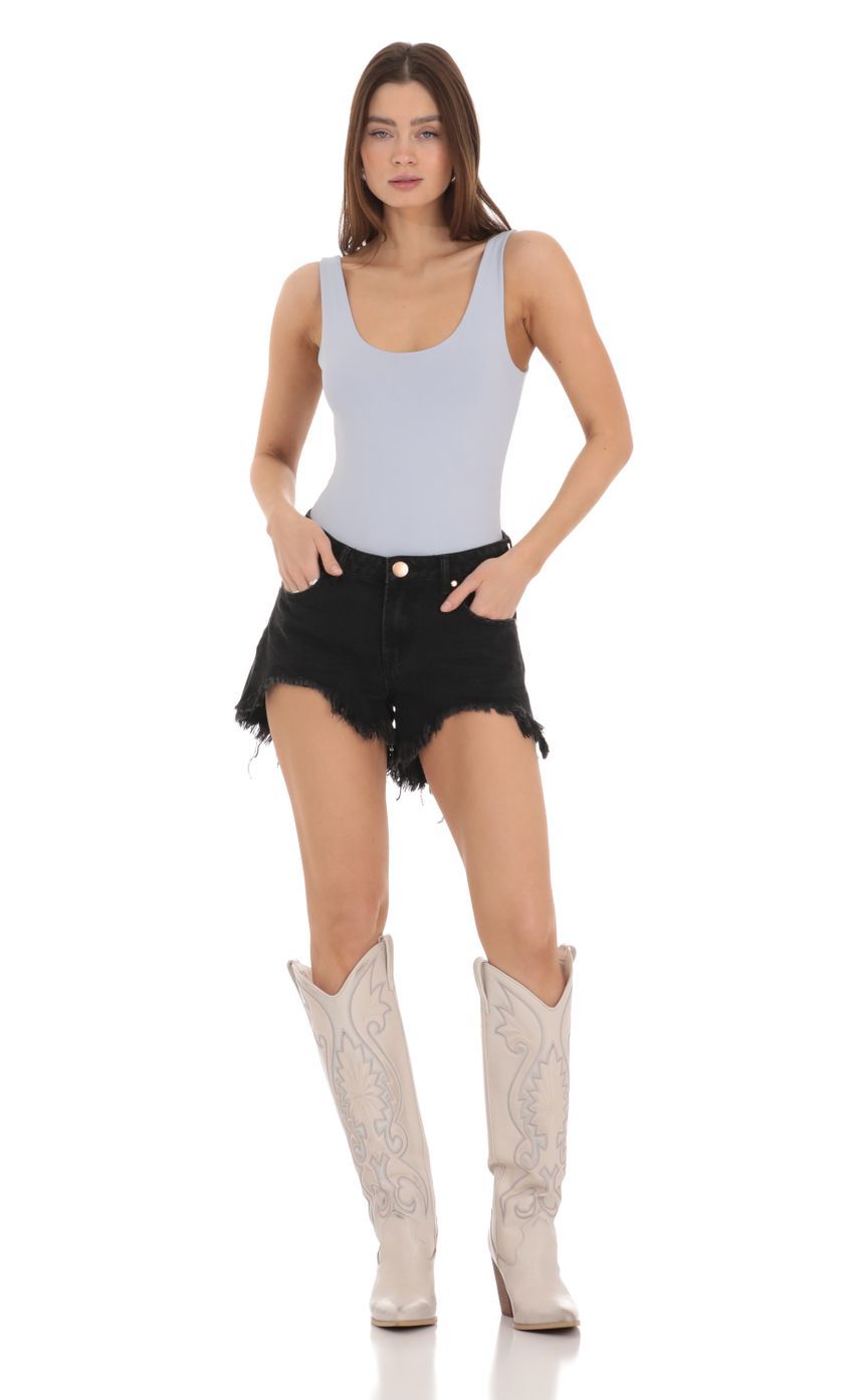 Scoop Neck Bodysuit in Ice Blue-Sunny Prom. All rights reserved.
