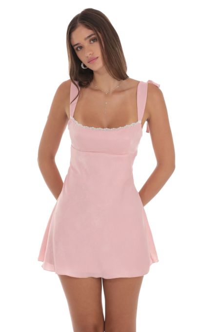 Satin Lace Trim Open Back Dress in Dusty Pink-Sunny Prom. All rights reserved.