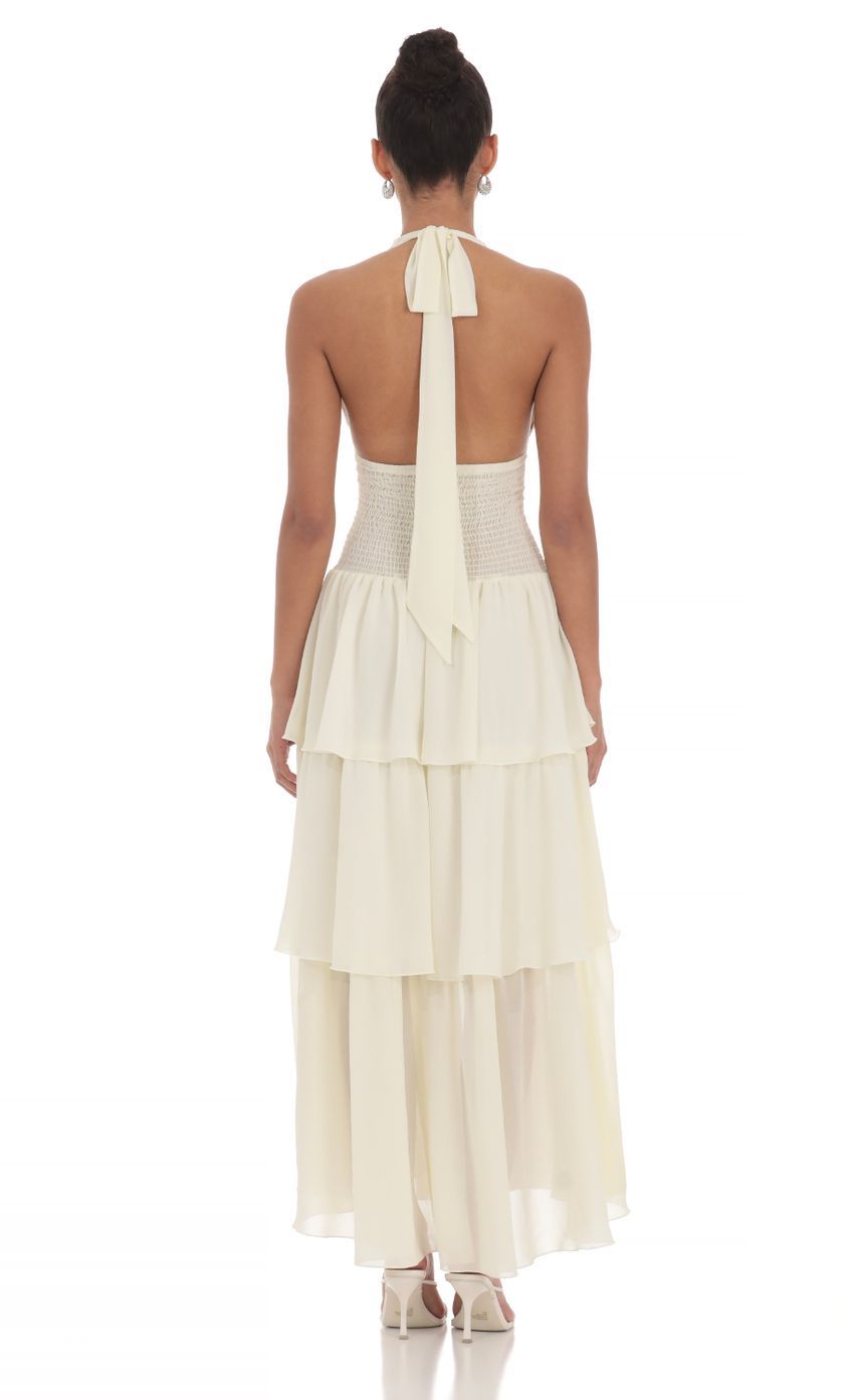 Smocked Halter Maxi Dress in Cream-Sunny Prom. All rights reserved.