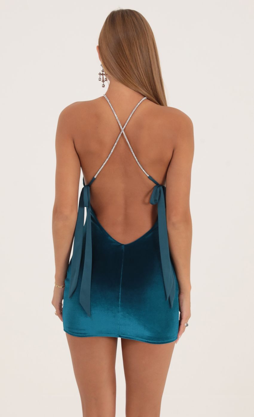 Velvet Halter Dress in Turquoise-Sunny Prom. All rights reserved.